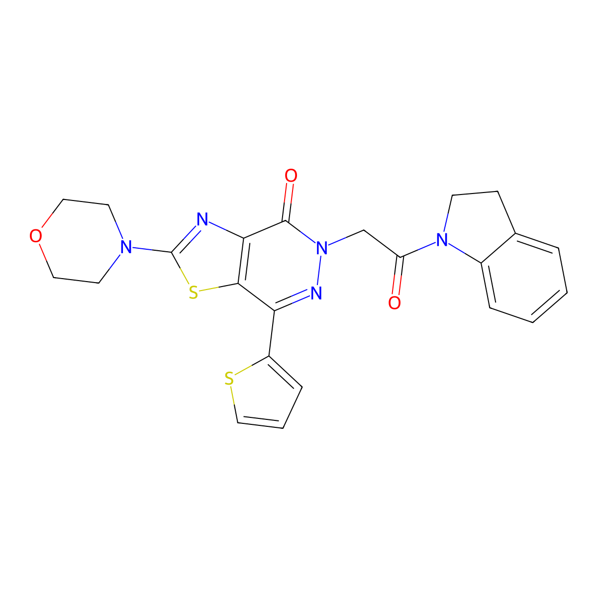 5-(2-(indolin-1-yl)-2-oxoethyl)-2-morpholino-7-(thiophen-2-yl)thiazolo[4,5-d]pyridazin-4(5H)-one molecular structure, CAS 1021045-09-9