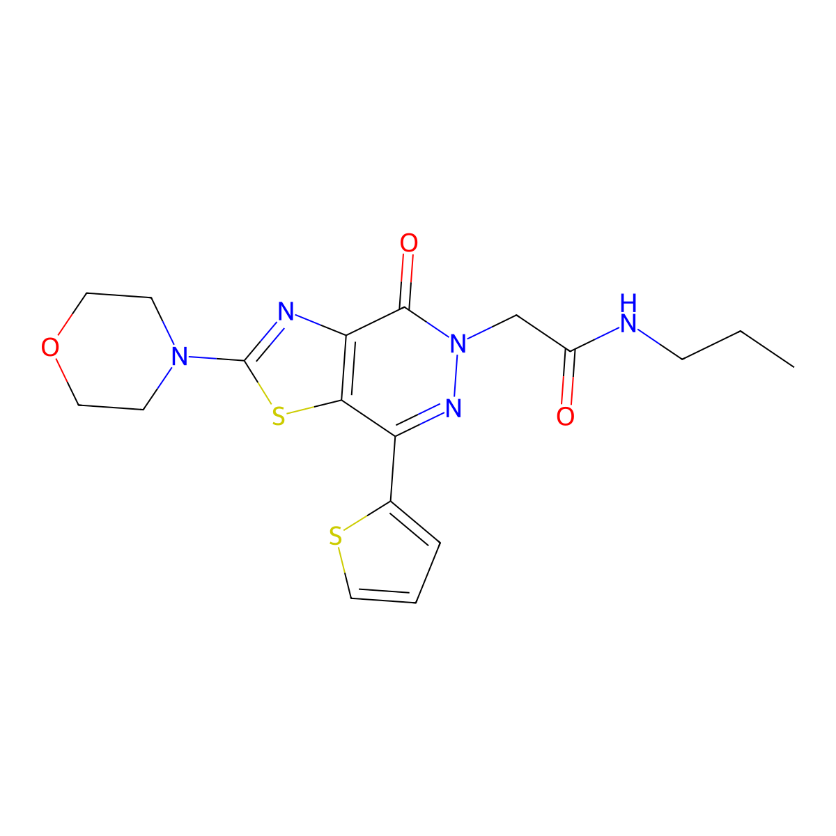 2-(2-morpholino-4-oxo-7-(thiophen-2-yl)thiazolo[4,5-d]pyridazin-5(4H)-yl)-N-propylacetamide molecular structure, CAS 1021045-27-1