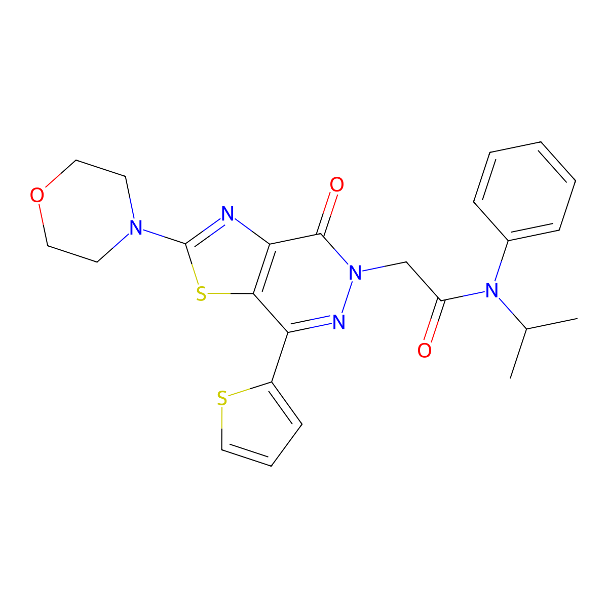 N-isopropyl-2-(2-morpholino-4-oxo-7-(thiophen-2-yl)thiazolo[4,5-d]pyridazin-5(4H)-yl)-N-phenylacetamide molecular structure, CAS 1021045-33-9