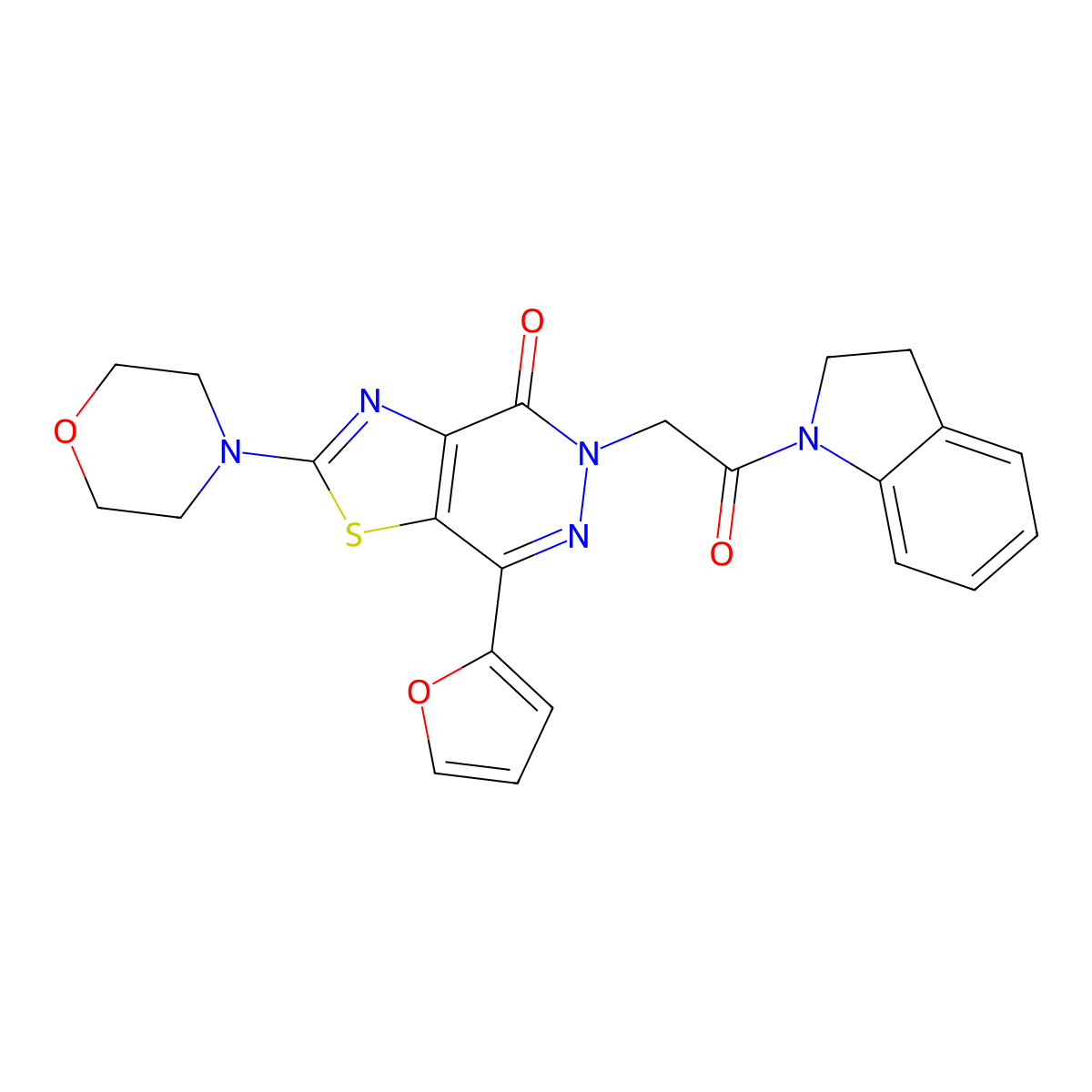 7-(furan-2-yl)-5-(2-(indolin-1-yl)-2-oxoethyl)-2-morpholinothiazolo[4,5-d]pyridazin-4(5H)-one molecular structure, CAS 1021045-39-5
