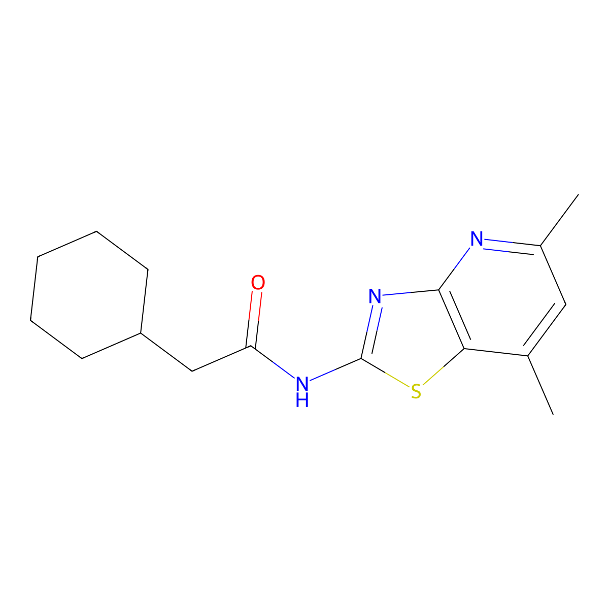 2-cyclohexyl-N-(5,7-dimethylthiazolo[4,5-b]pyridin-2-yl)acetamide molecular structure, CAS 1021045-57-7