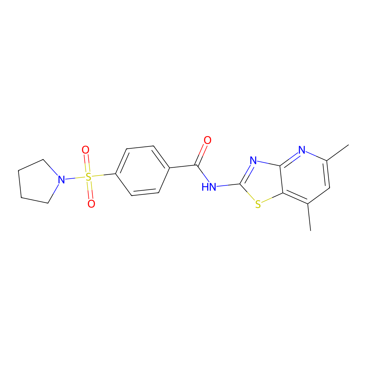 N-(5,7-dimethylthiazolo[4,5-b]pyridin-2-yl)-4-(pyrrolidin-1-ylsulfonyl)benzamide molecular structure, CAS 1021045-68-0