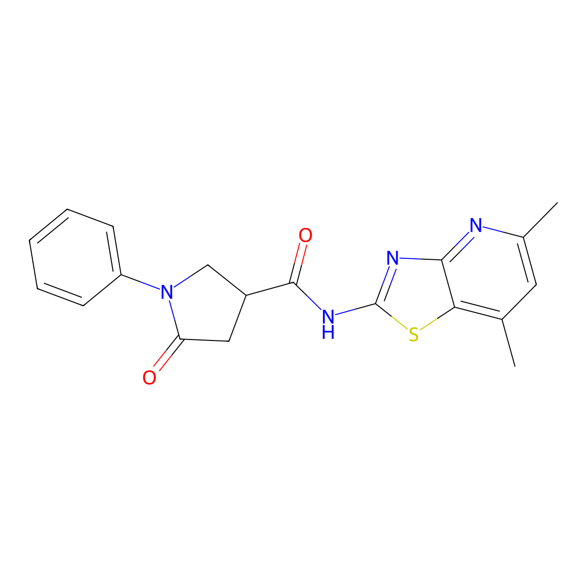 N-(5,7-dimethylthiazolo[4,5-b]pyridin-2-yl)-5-oxo-1-phenylpyrrolidine-3-carboxamide molecular structure, CAS 1021045-71-5