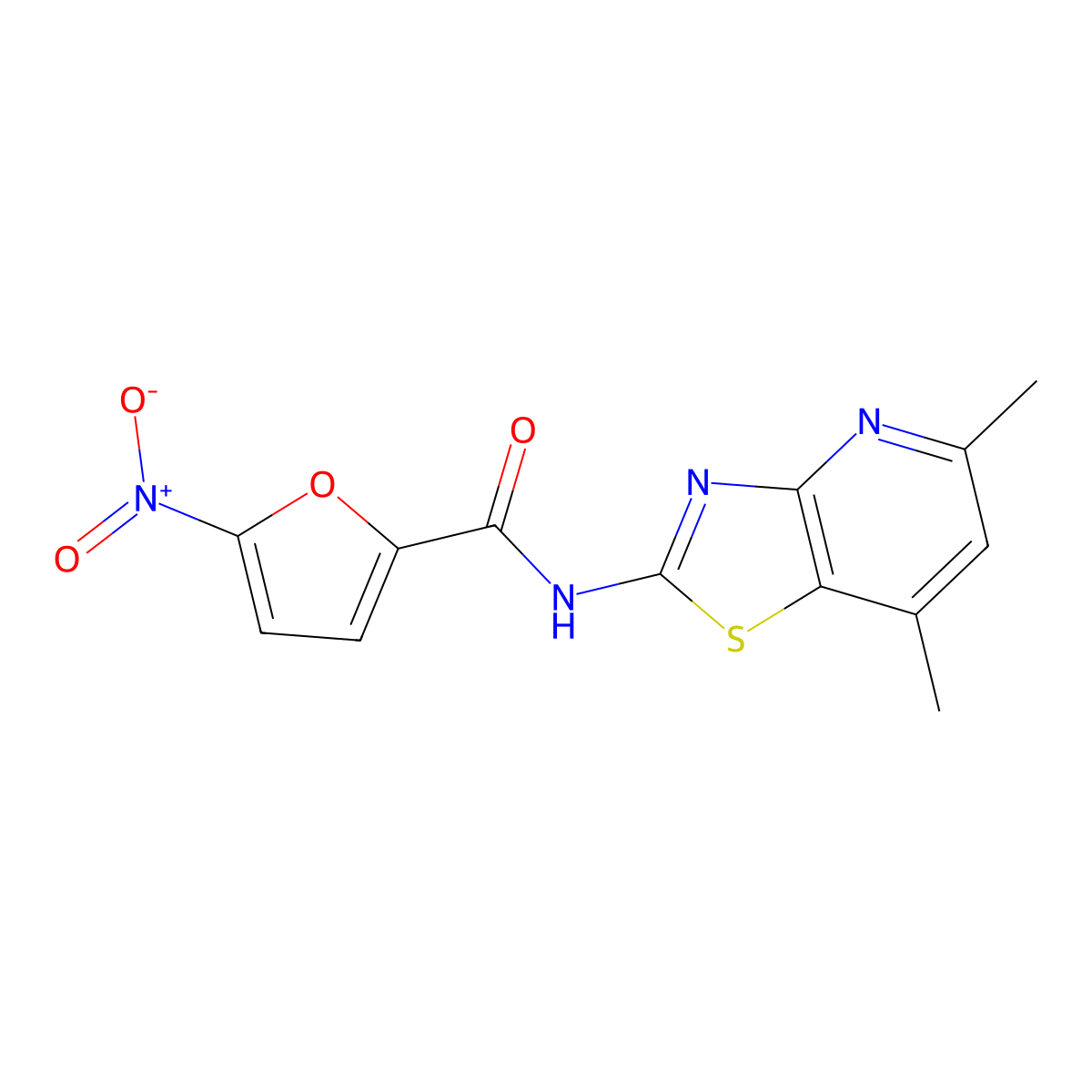 N-(5,7-dimethylthiazolo[4,5-b]pyridin-2-yl)-5-nitrofuran-2-carboxamide molecular structure, CAS 1021045-74-8