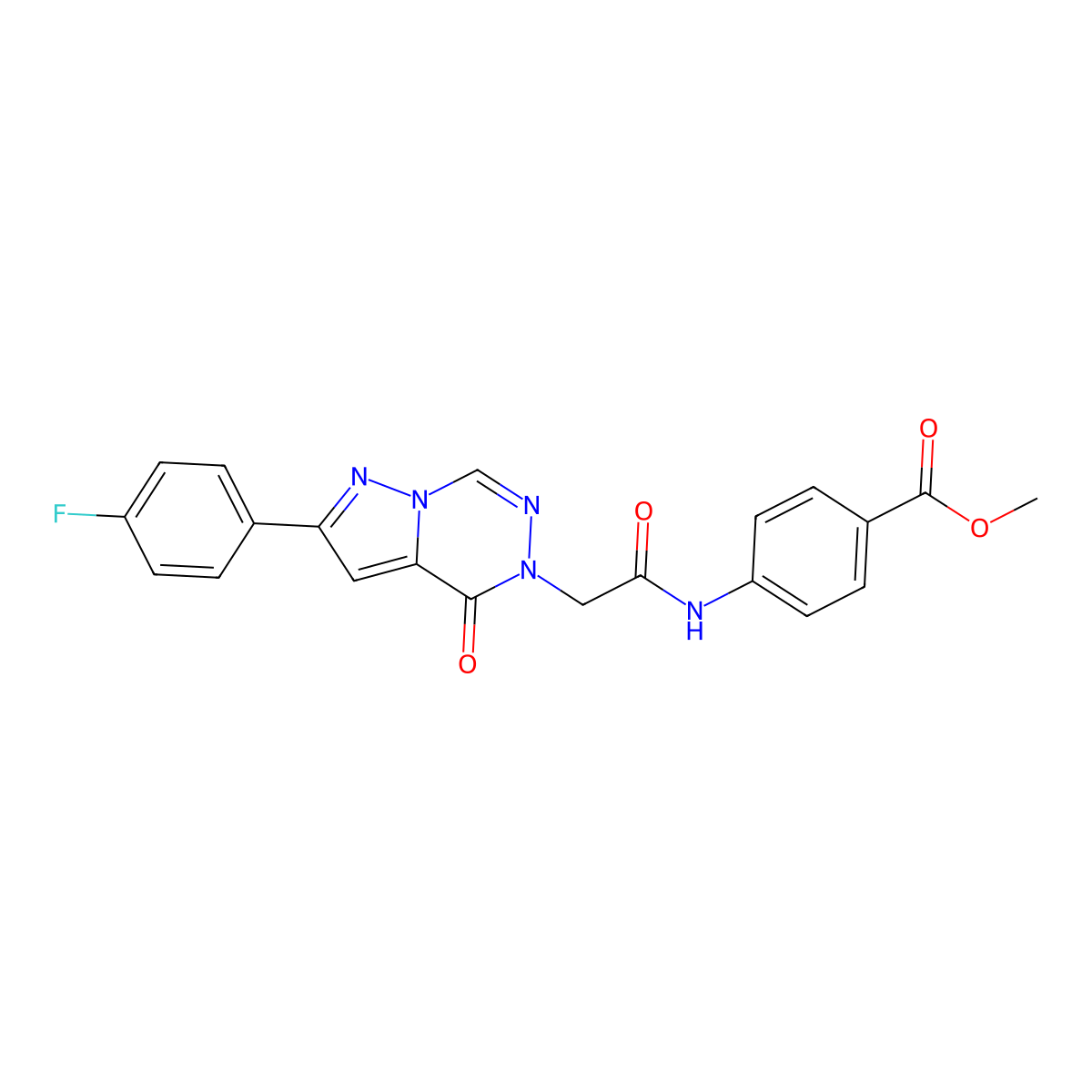 methyl 4-({[2-(4-fluorophenyl)-4-oxopyrazolo[1,5-d][1,2,4]triazin-5(4H)-yl]acetyl}amino)benzoate molecular structure, CAS 1021045-90-8