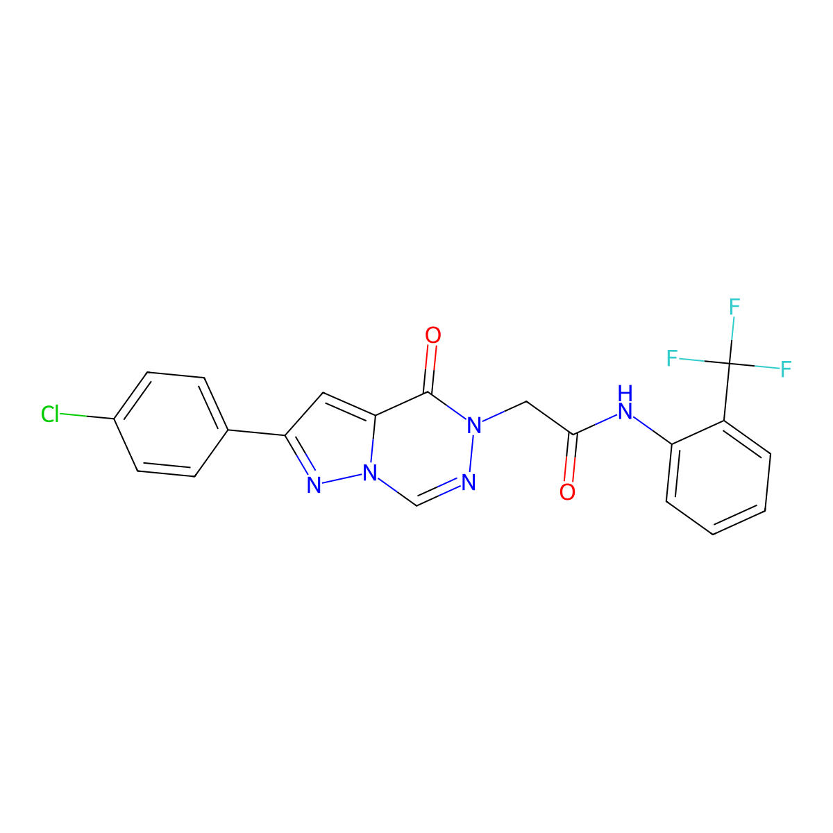2-(8-(4-chlorophenyl)-(oxo)pyrazolo[1,5-d][1,2,4]triazin-1-yl)-N-(2-(trifluoromethyl)phenyl)acetamide molecular structure, CAS 1021046-07-0