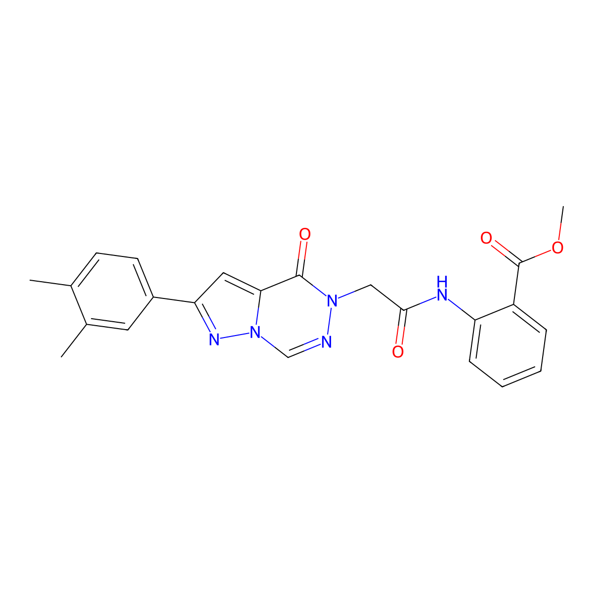 methyl 2-({[2-(3,4-dimethylphenyl)-4-oxopyrazolo[1,5-d][1,2,4]triazin-5(4H)-yl]acetyl}amino)benzoate molecular structure, CAS 1021046-20-7