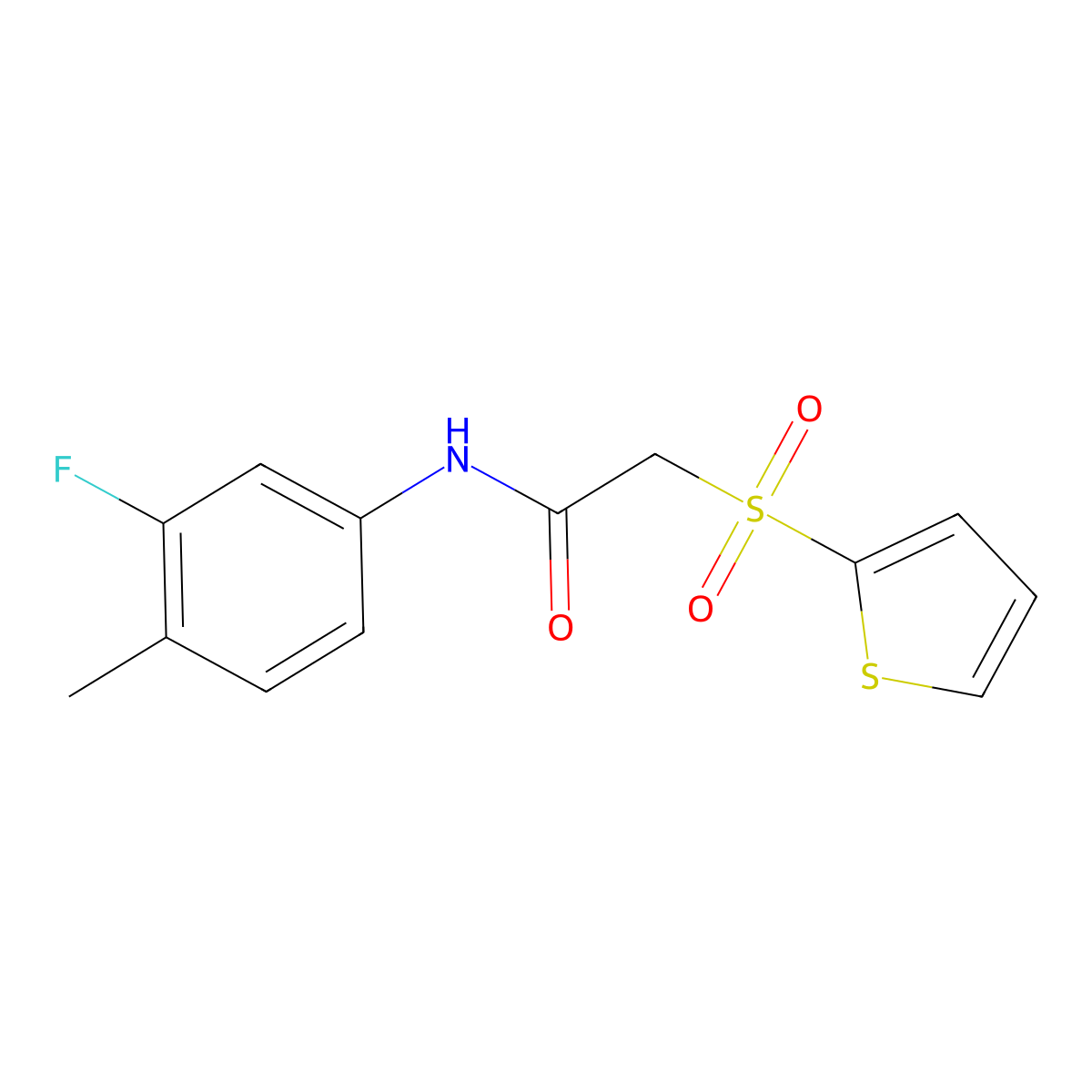 N-(3-fluoro-4-methylphenyl)-2-(thiophen-2-ylsulfonyl)acetamide molecular structure, CAS 1021046-53-6