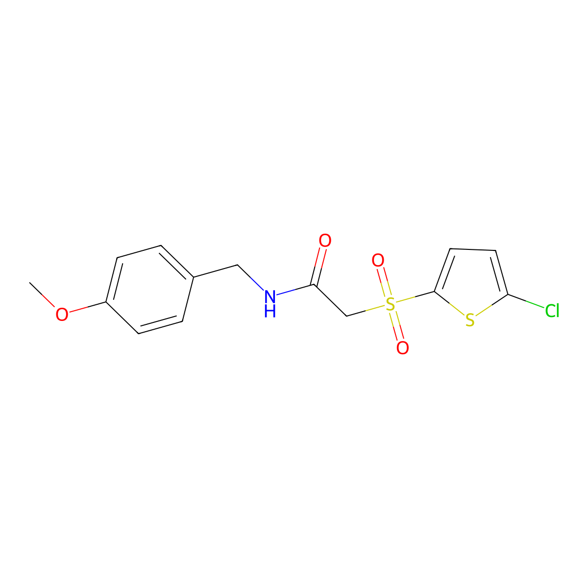 2-((5-chlorothiophen-2-yl)sulfonyl)-N-(4-methoxybenzyl)acetamide molecular structure, CAS 1021046-64-9