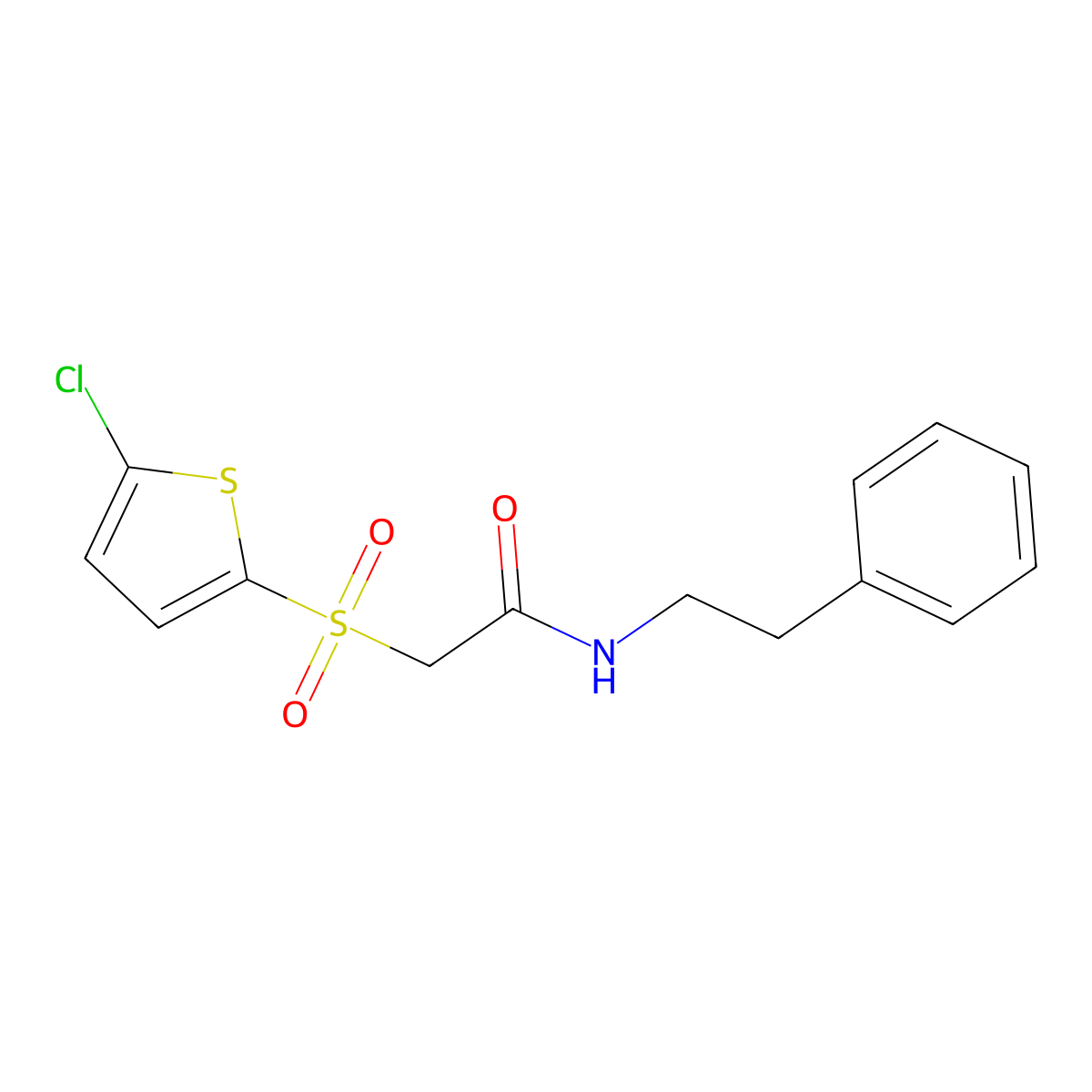 2-[(5-chlorothiophen-2-yl)sulfonyl]-N-(2-phenylethyl)acetamide molecular structure, CAS 1021046-68-3