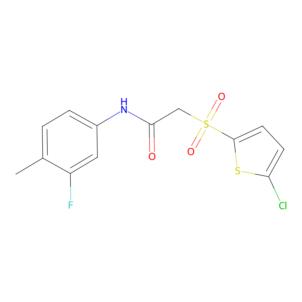2-[(5-chlorothiophen-2-yl)sulfonyl]-N-(3-fluoro-4-methylphenyl)acetamide molecular structure, CAS 1021046-80-9