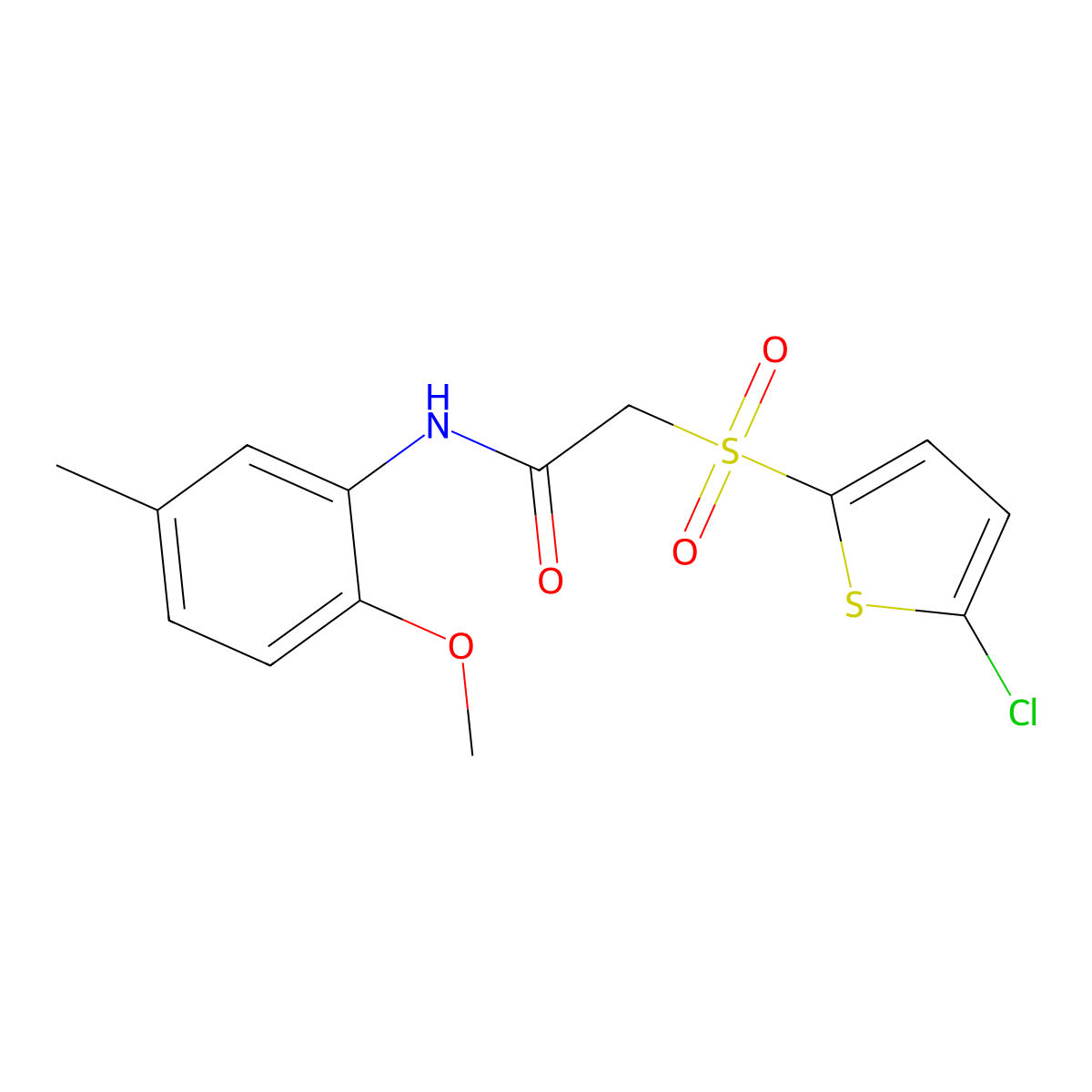 2-((5-chlorothiophen-2-yl)sulfonyl)-N-(2-methoxy-5-methylphenyl)acetamide molecular structure, CAS 1021046-85-4