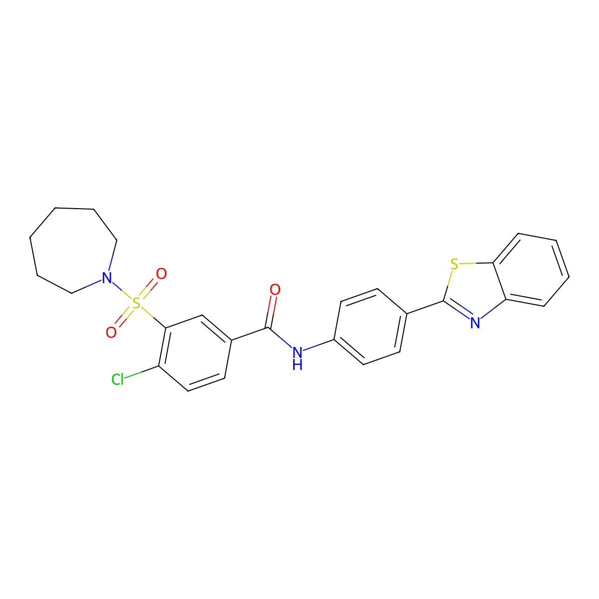 3-(azepan-1-ylsulfonyl)-N-[4-(1,3-benzothiazol-2-yl)phenyl]-4-chlorobenzamide molecular structure, CAS 1021047-14-2