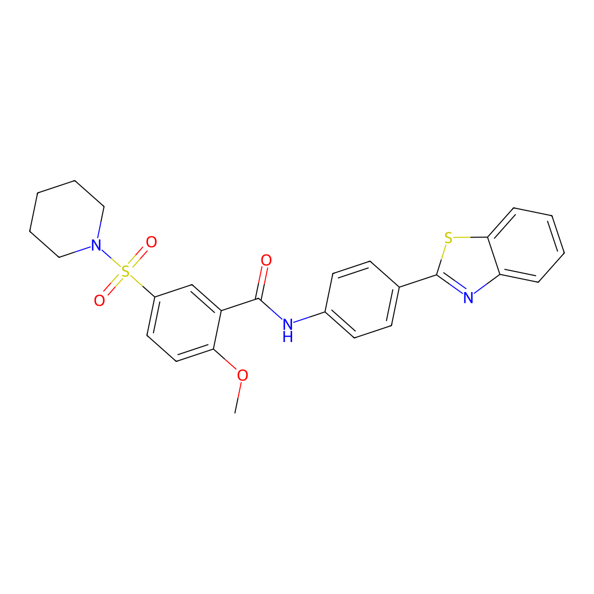 N-[4-(1,3-benzothiazol-2-yl)phenyl]-2-methoxy-5-(piperidin-1-ylsulfonyl)benzamide molecular structure, CAS 1021047-15-3