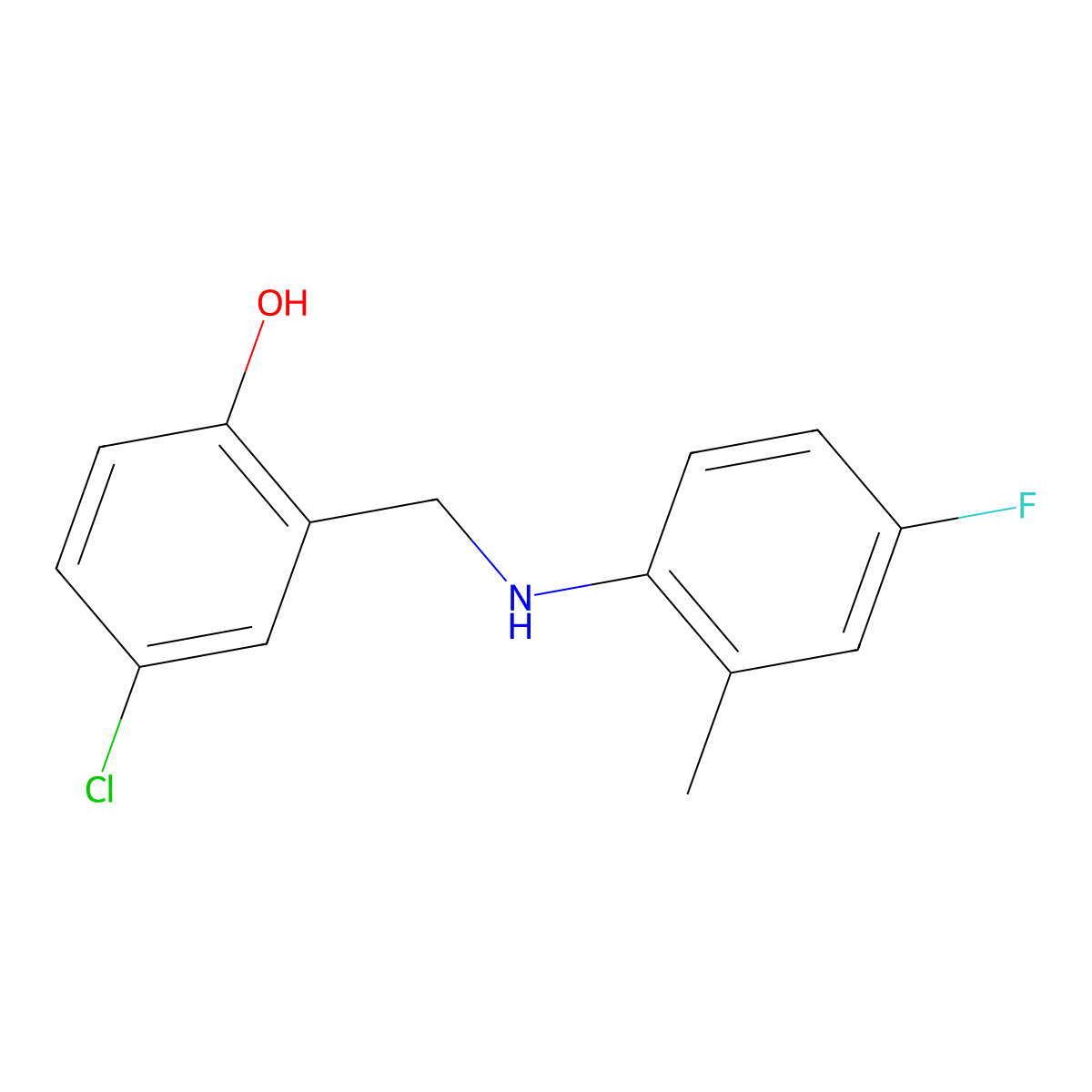 4-Chloro-2-{[(4-fluoro-2-methylphenyl)amino]methyl}phenol molecular structure, CAS 1021049-21-7