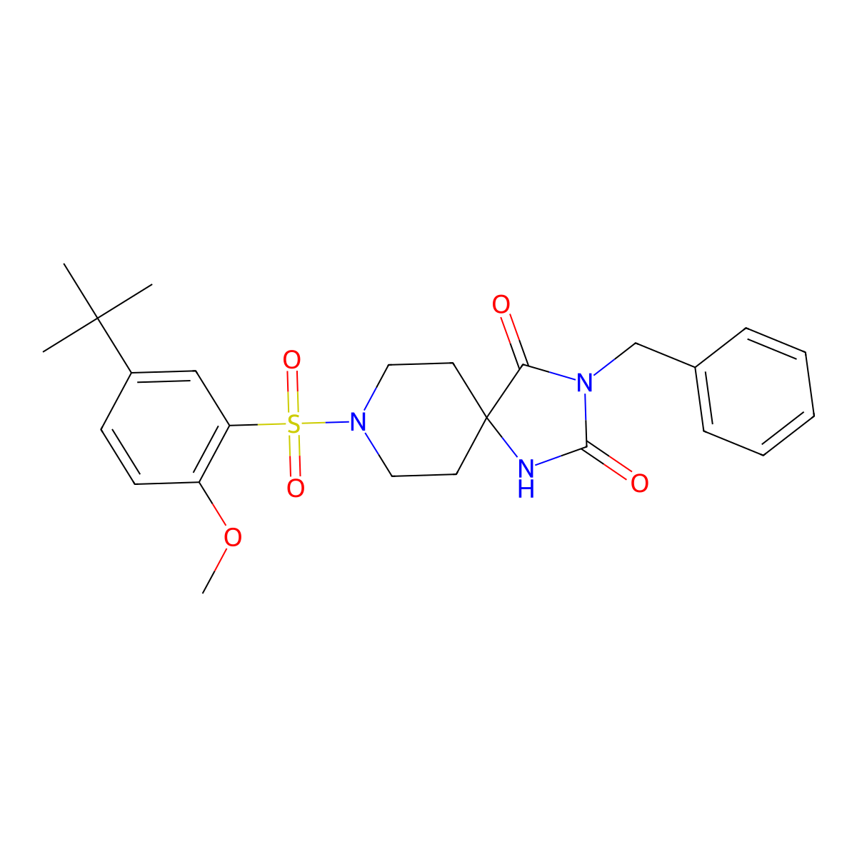 3-Benzyl-8-((5-(tert-butyl)-2-methoxyphenyl)sulfonyl)-1,3,8-triazaspiro[4.5]decane-2,4-dione molecular structure, CAS 1021050-25-8