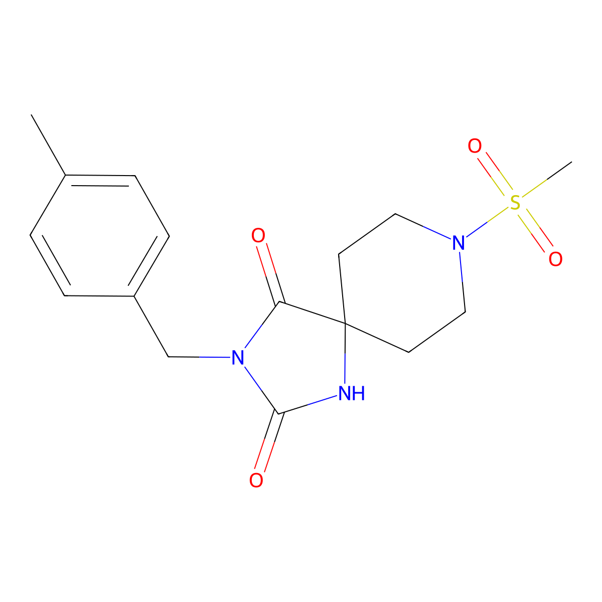 3-(4-Methylbenzyl)-8-(methylsulfonyl)-1,3,8-triazaspiro[4.5]decane-2,4-dione molecular structure, CAS 1021050-32-7