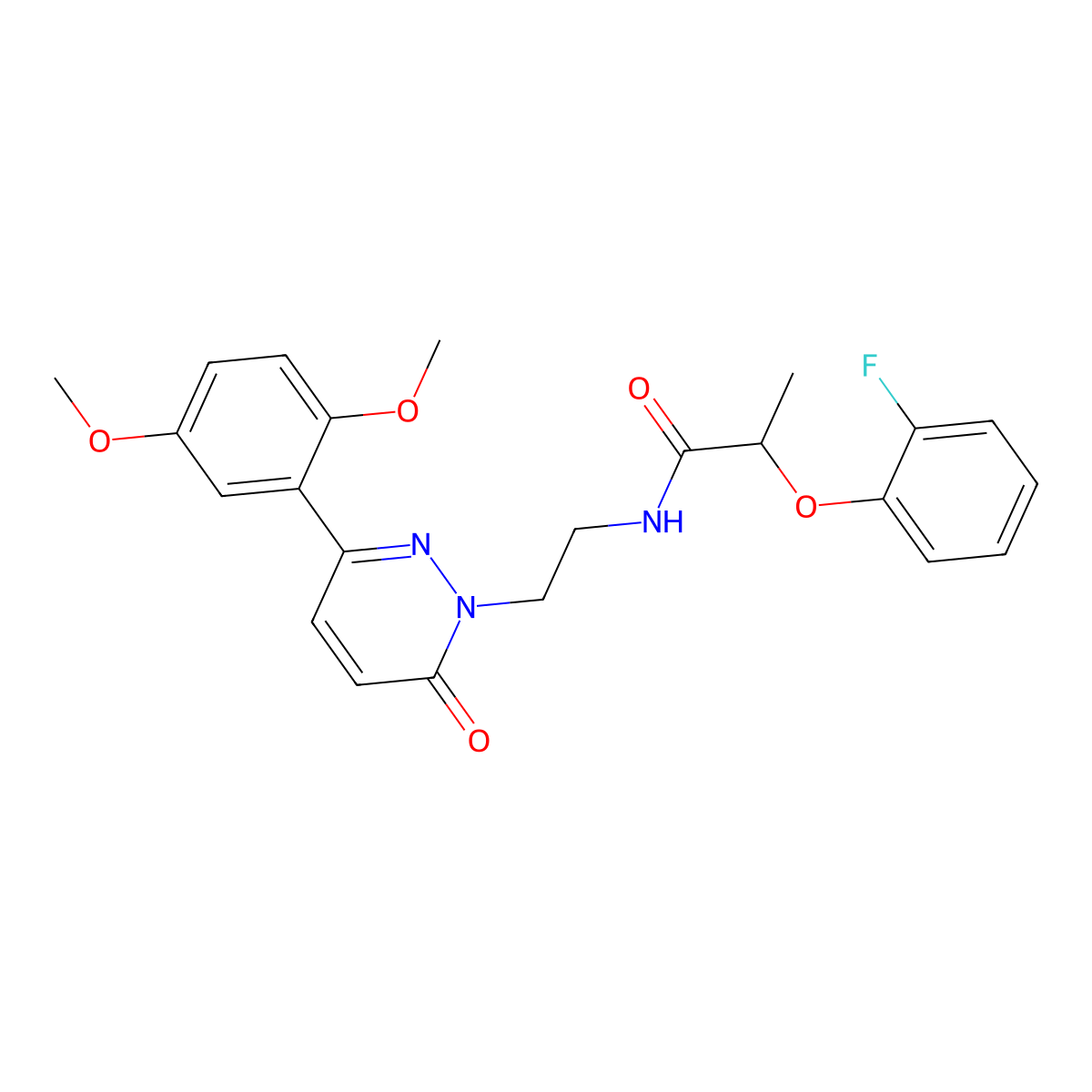 N-(2-(3-(2,5-dimethoxyphenyl)-6-oxopyridazin-1(6H)-yl)ethyl)-2-(2-fluorophenoxy)propanamide molecular structure, CAS 1021050-71-4