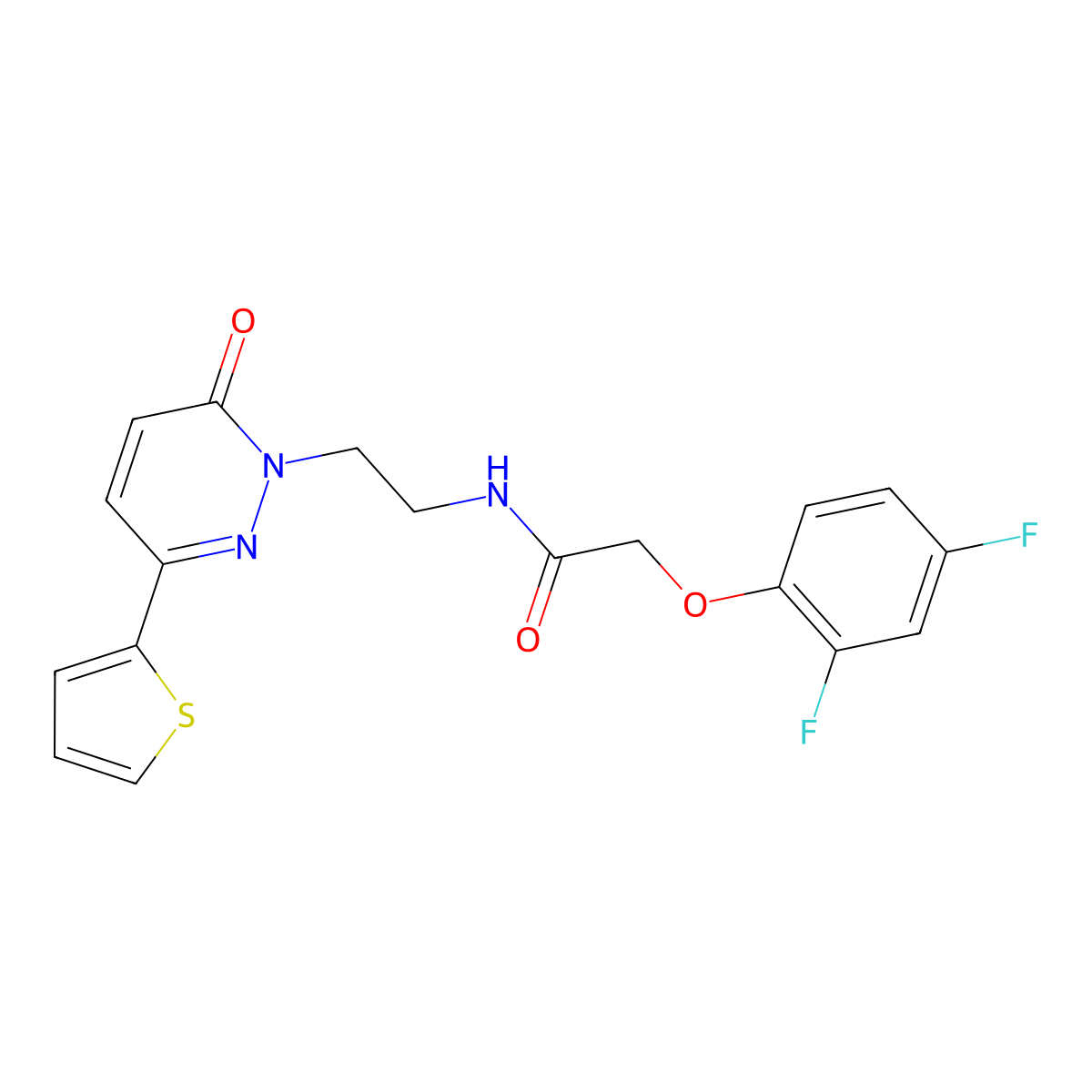 2-(2,4-difluorophenoxy)-N-(2-(6-oxo-3-(thiophen-2-yl)pyridazin-1(6H)-yl)ethyl)acetamide molecular structure, CAS 1021050-81-6
