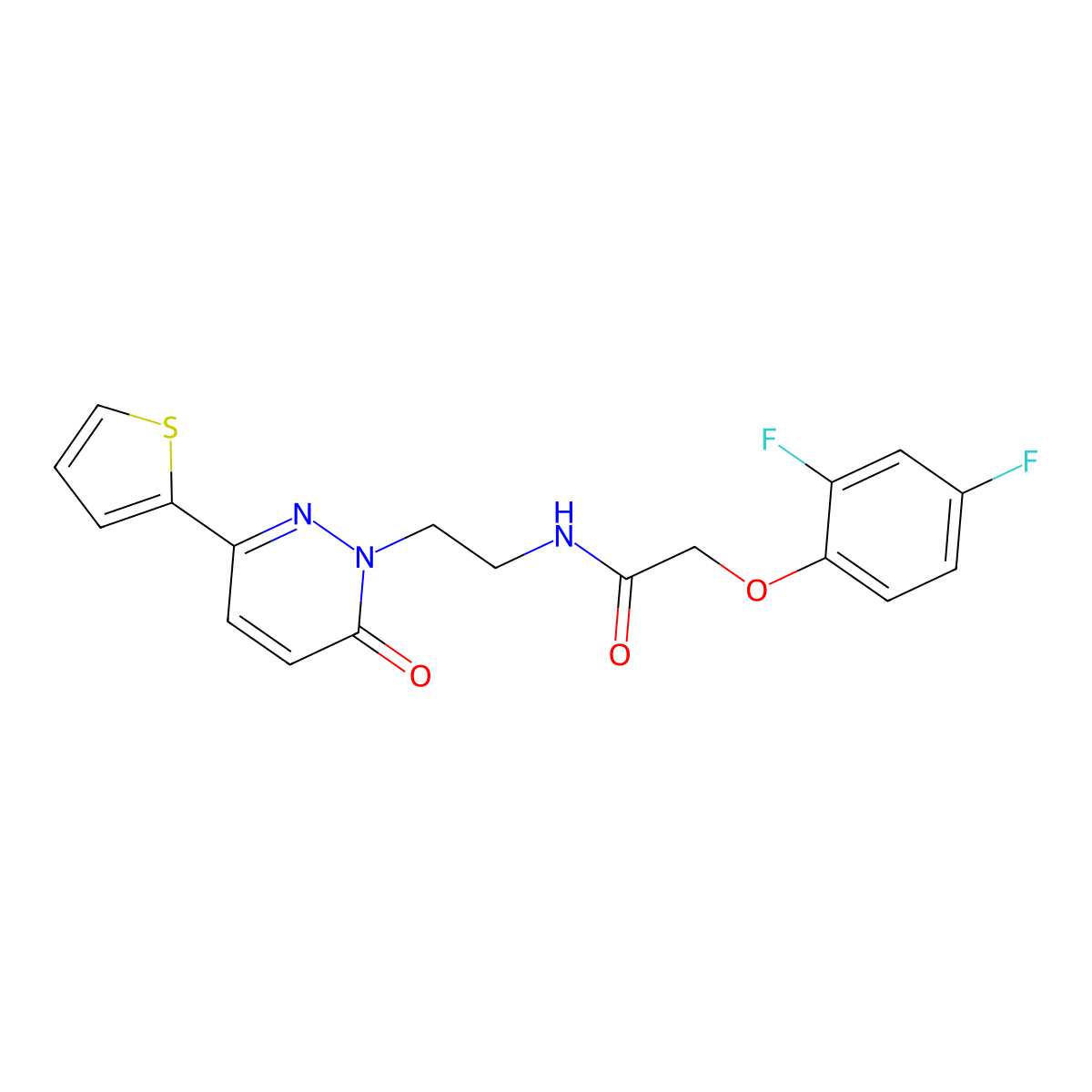 2-(2,4-difluorophenoxy)-N-(2-(6-oxo-3-(thiophen-2-yl)pyridazin-1(6H)-yl)ethyl)acetamide molecular structure, CAS 1021050-81-6