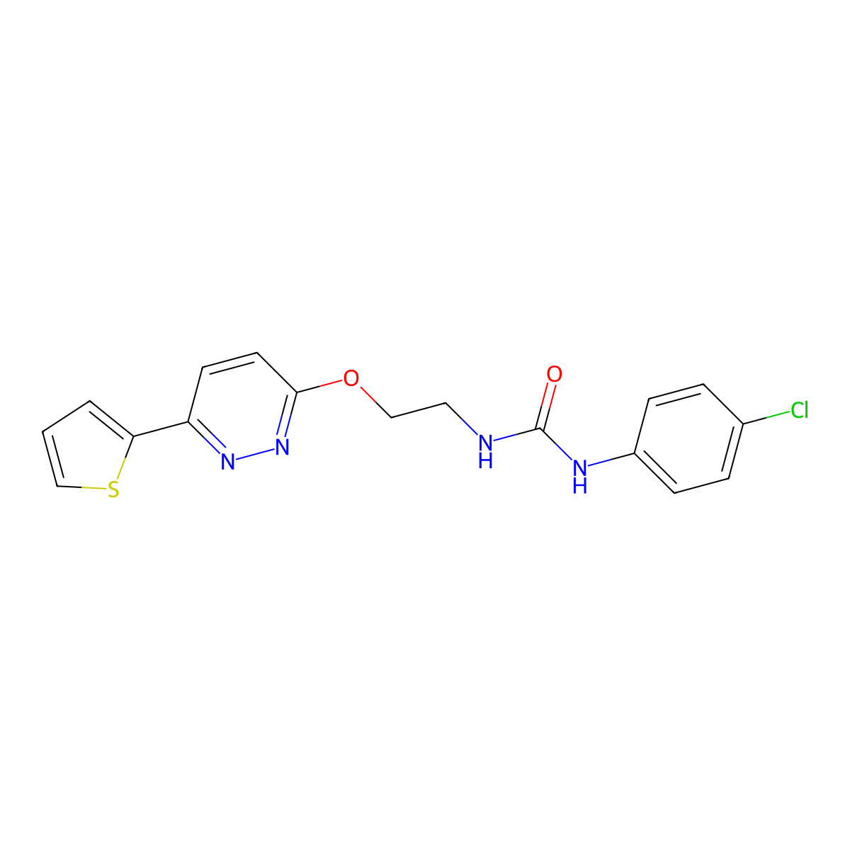 1-(4-Chlorophenyl)-3-(2-((6-(thiophen-2-yl)pyridazin-3-yl)oxy)ethyl)urea molecular structure, CAS 1021050-83-8