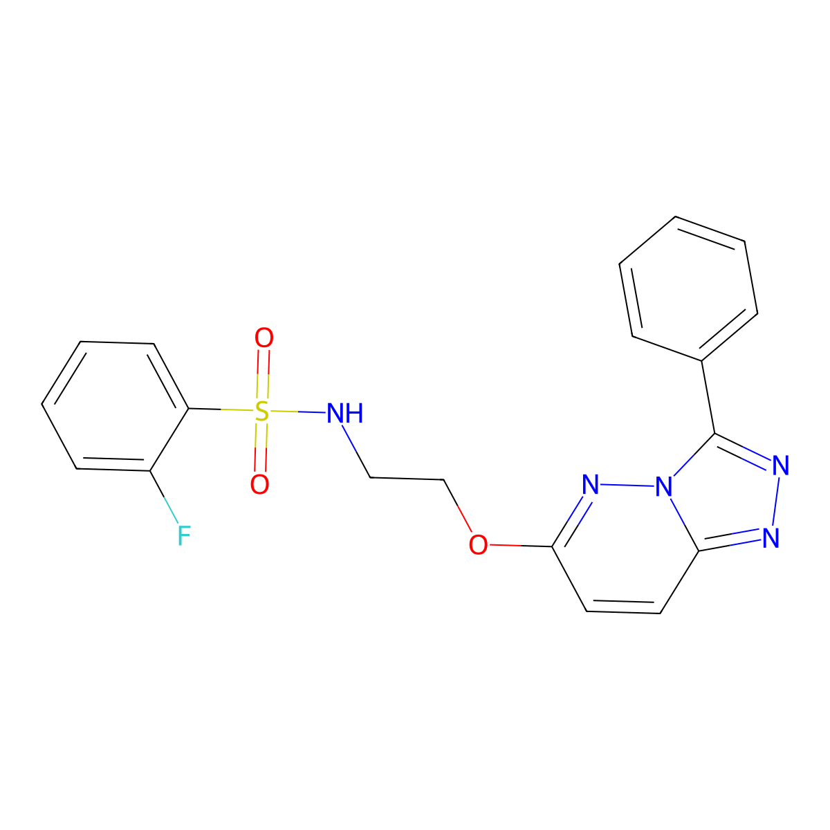 2-fluoro-N-(2-((3-phenyl-[1,2,4]triazolo[4,3-b]pyridazin-6-yl)oxy)ethyl)benzenesulfonamide molecular structure, CAS 1021051-10-4