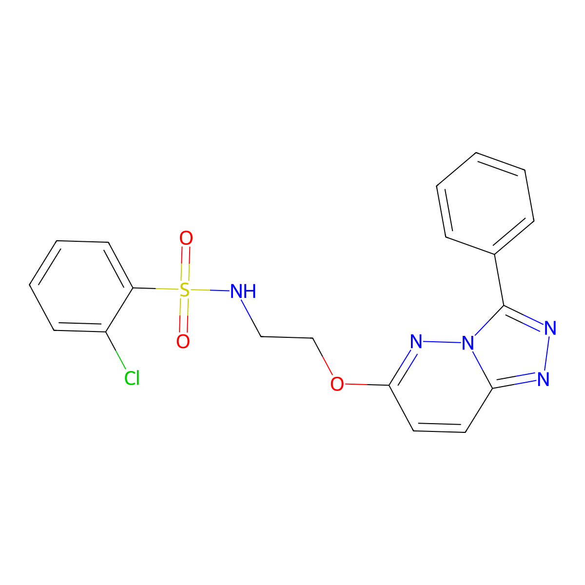 2-chloro-N-(2-((3-phenyl-[1,2,4]triazolo[4,3-b]pyridazin-6-yl)oxy)ethyl)benzenesulfonamide molecular structure, CAS 1021051-18-2