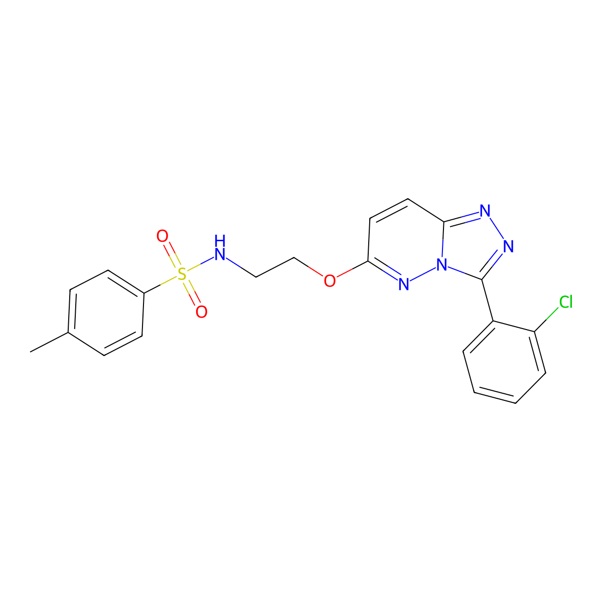 N-(2-((3-(2-chlorophenyl)-[1,2,4]triazolo[4,3-b]pyridazin-6-yl)oxy)ethyl)-4-methylbenzenesulfonamide molecular structure, CAS 1021051-45-5