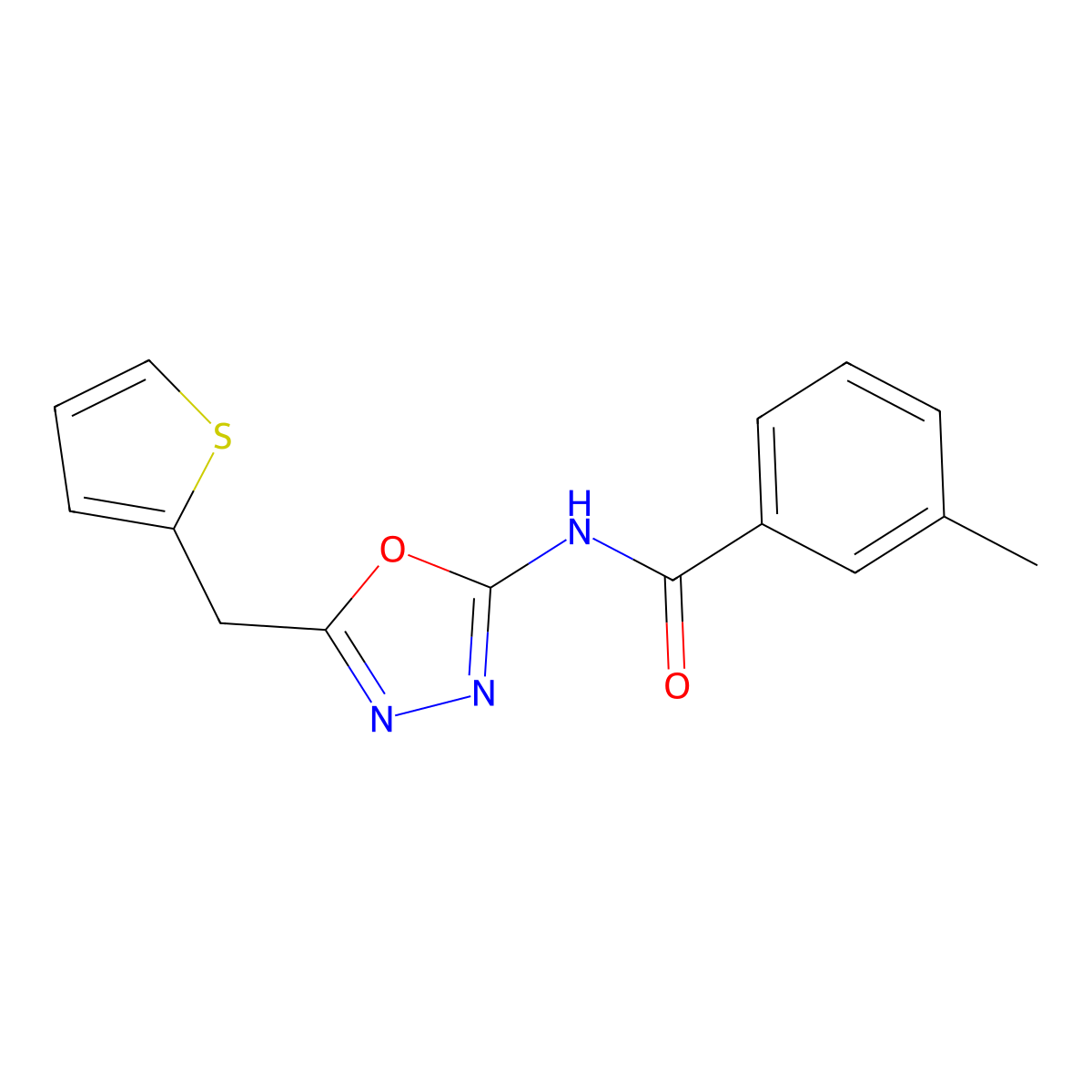 3-methyl-N-(5-(thiophen-2-ylmethyl)-1,3,4-oxadiazol-2-yl)benzamide molecular structure, CAS 1021051-79-5