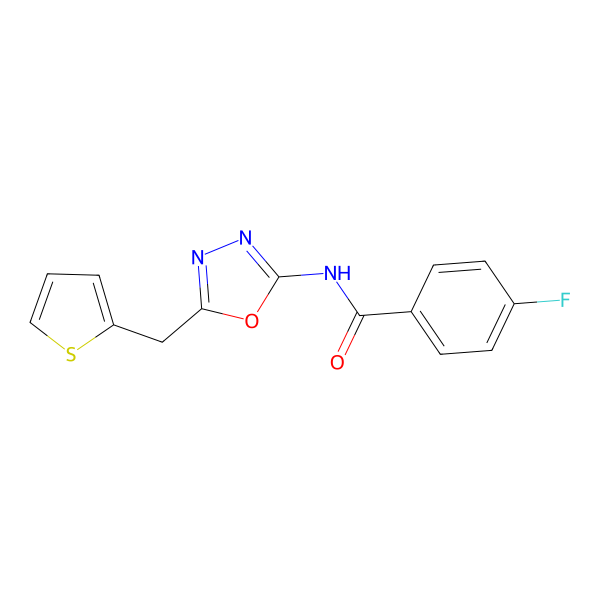 4-fluoro-N-(5-(thiophen-2-ylmethyl)-1,3,4-oxadiazol-2-yl)benzamide molecular structure, CAS 1021051-81-9