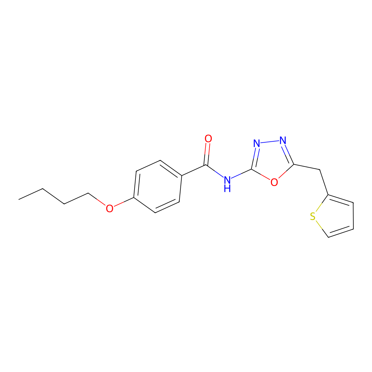 4-butoxy-N-(5-(thiophen-2-ylmethyl)-1,3,4-oxadiazol-2-yl)benzamide molecular structure, CAS 1021051-83-1