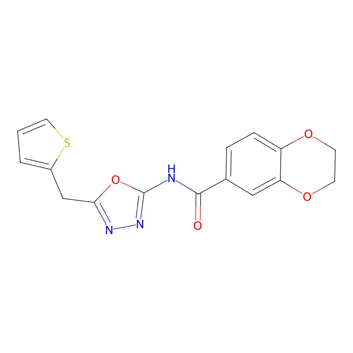 N-(5-(thiophen-2-ylmethyl)-1,3,4-oxadiazol-2-yl)-2,3-dihydrobenzo[b][1,4]dioxine-6-carboxamide molecular structure, CAS 1021051-91-1