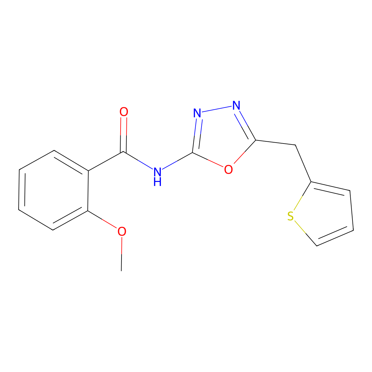 2-methoxy-N-(5-(thiophen-2-ylmethyl)-1,3,4-oxadiazol-2-yl)benzamide molecular structure, CAS 1021051-95-5