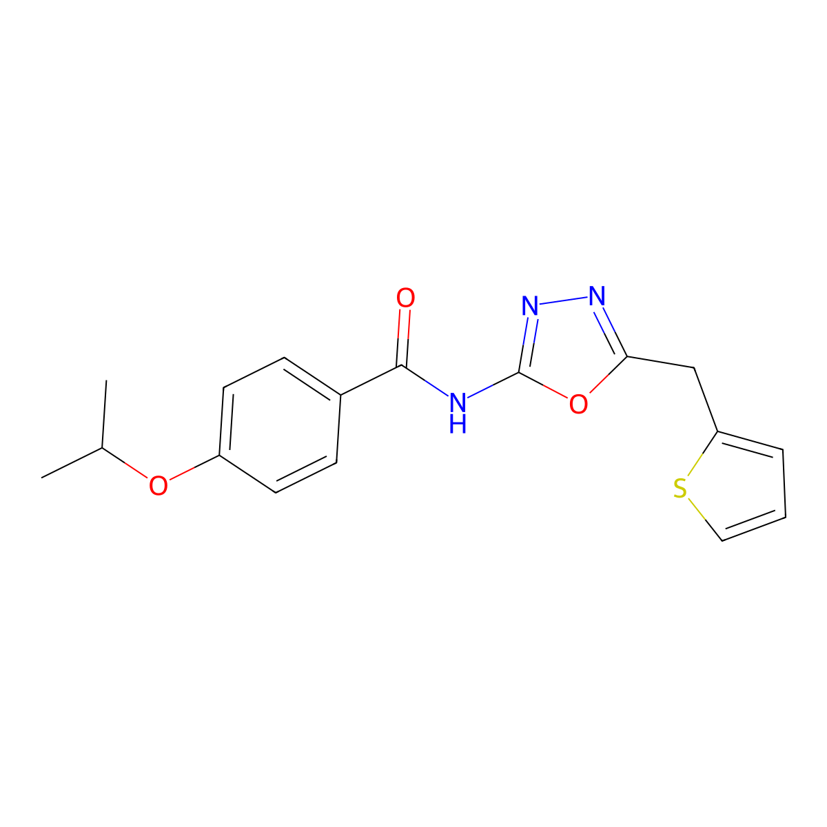 4-isopropoxy-N-(5-(thiophen-2-ylmethyl)-1,3,4-oxadiazol-2-yl)benzamide molecular structure, CAS 1021051-99-9