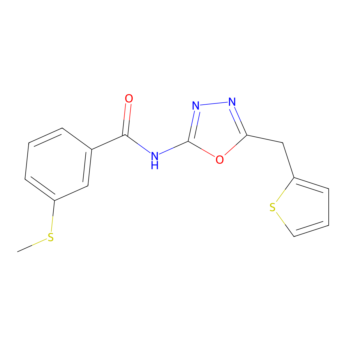 3-(methylthio)-N-(5-(thiophen-2-ylmethyl)-1,3,4-oxadiazol-2-yl)benzamide molecular structure, CAS 1021052-08-3