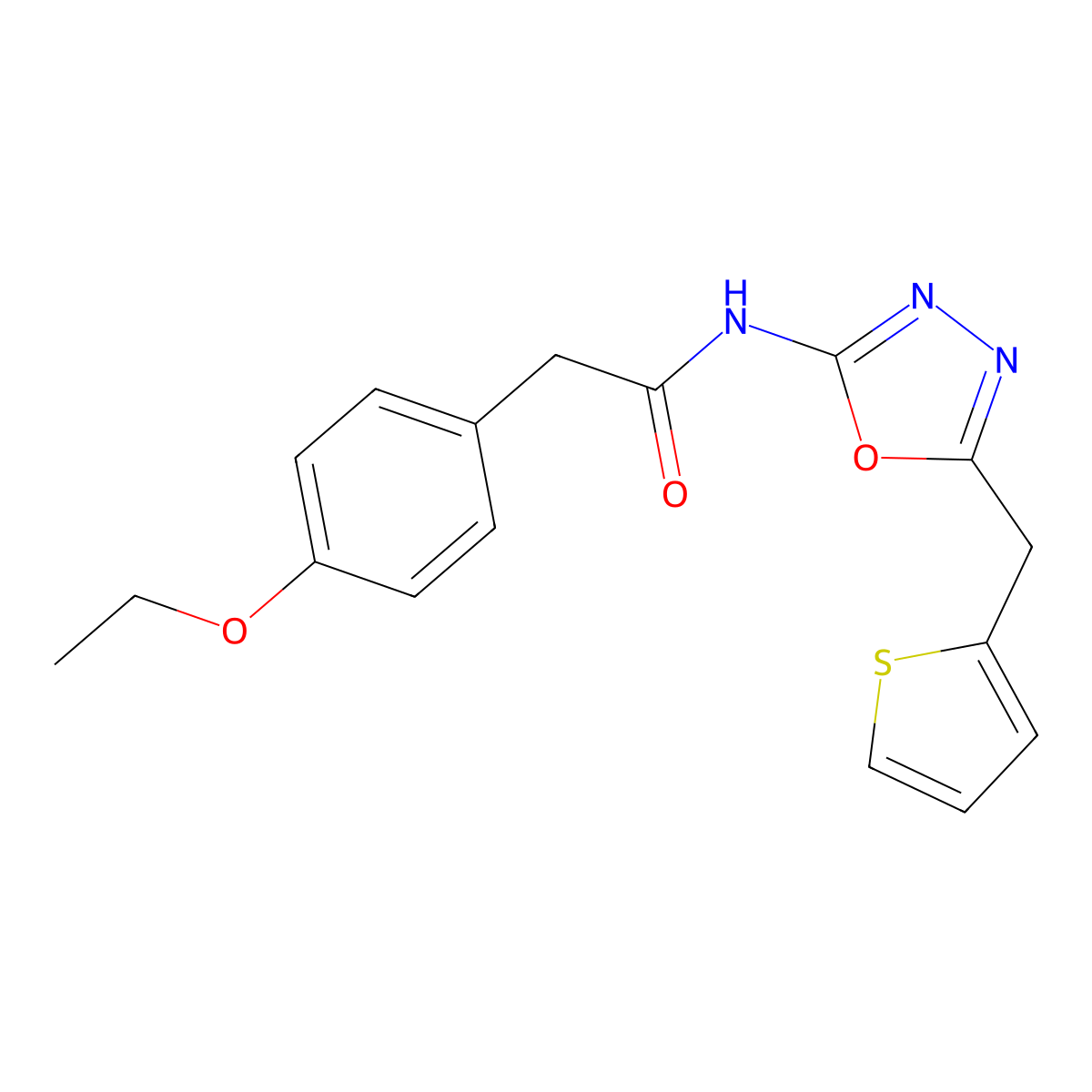 2-(4-ethoxyphenyl)-N-(5-(thiophen-2-ylmethyl)-1,3,4-oxadiazol-2-yl)acetamide molecular structure, CAS 1021052-12-9