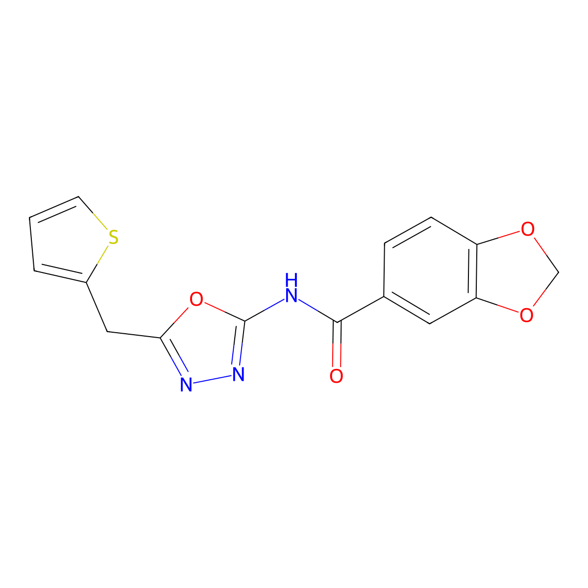 N-(5-(thiophen-2-ylmethyl)-1,3,4-oxadiazol-2-yl)benzo[d][1,3]dioxole-5-carboxamide molecular structure, CAS 1021052-15-2