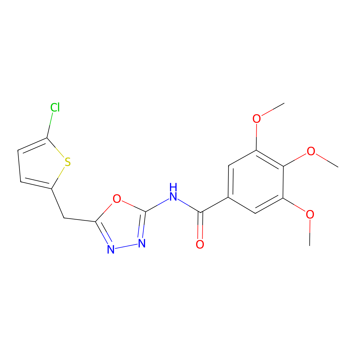N-(5-((5-chlorothiophen-2-yl)methyl)-1,3,4-oxadiazol-2-yl)-3,4,5-trimethoxybenzamide molecular structure, CAS 1021052-17-4