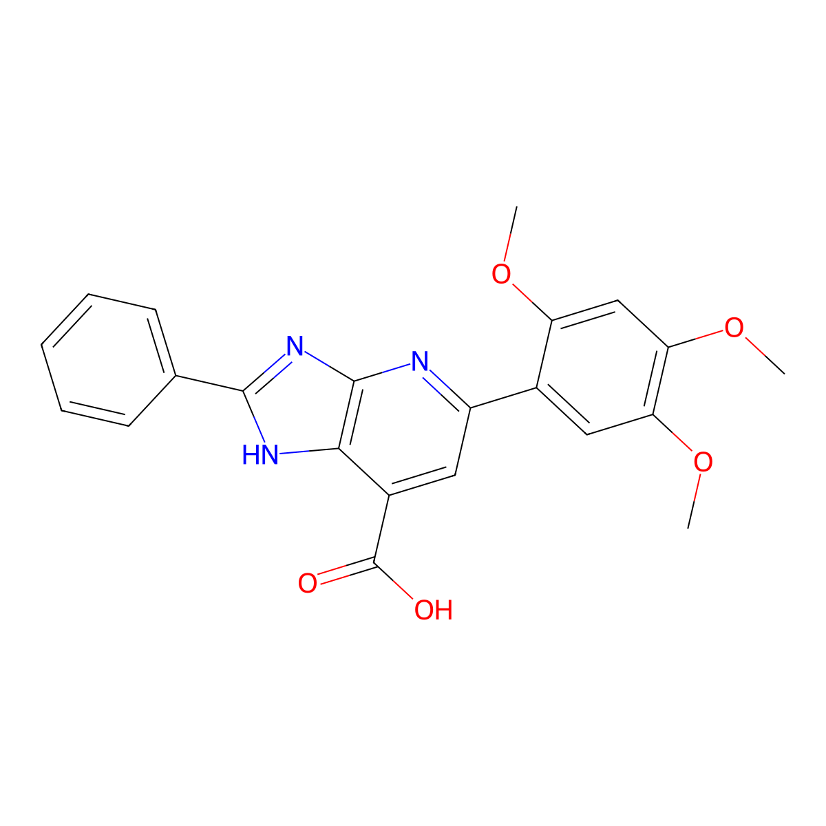 2-phenyl-5-(2,4,5-trimethoxyphenyl)-3H-imidazo[4,5-b]pyridine-7-carboxylic acid molecular structure, CAS 1021052-21-0