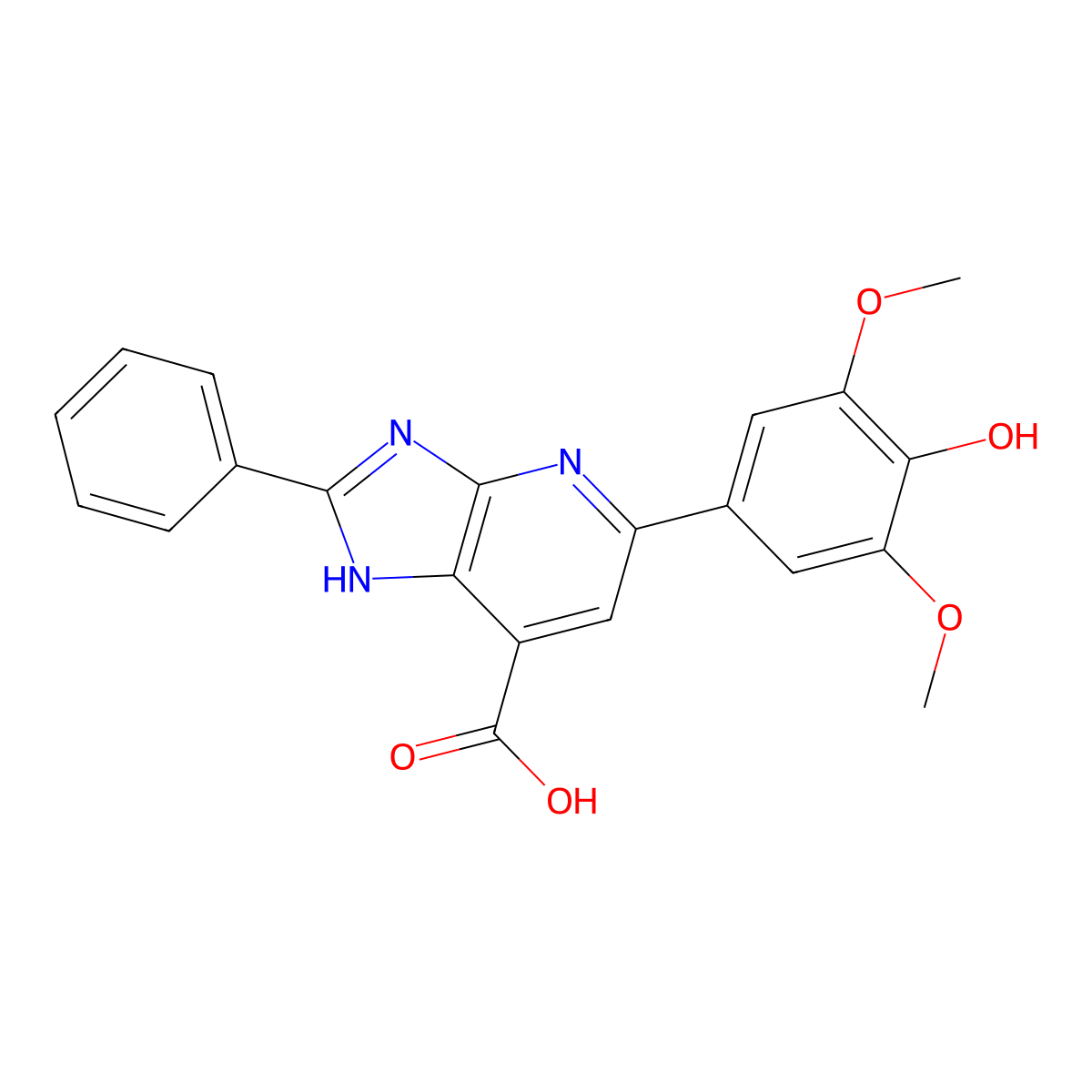 5-(4-hydroxy-3,5-dimethoxyphenyl)-2-phenyl-3H-imidazo[4,5-b]pyridine-7-carboxylic acid molecular structure, CAS 1021052-22-1