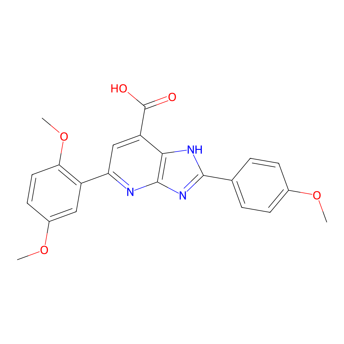 5-(2,5-dimethoxyphenyl)-2-(4-methoxyphenyl)-3H-imidazo[4,5-b]pyridine-7-carboxylic acid molecular structure, CAS 1021052-32-3
