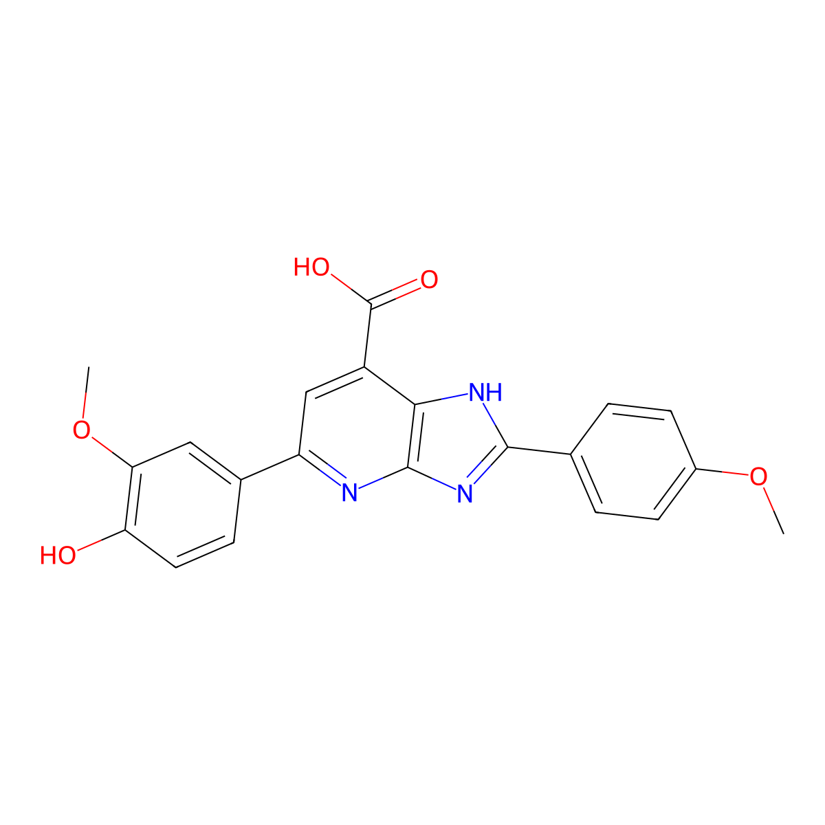 5-(4-hydroxy-3-methoxyphenyl)-2-(4-methoxyphenyl)-3H-imidazo[4,5-b]pyridine-7-carboxylic acid molecular structure, CAS 1021052-35-6