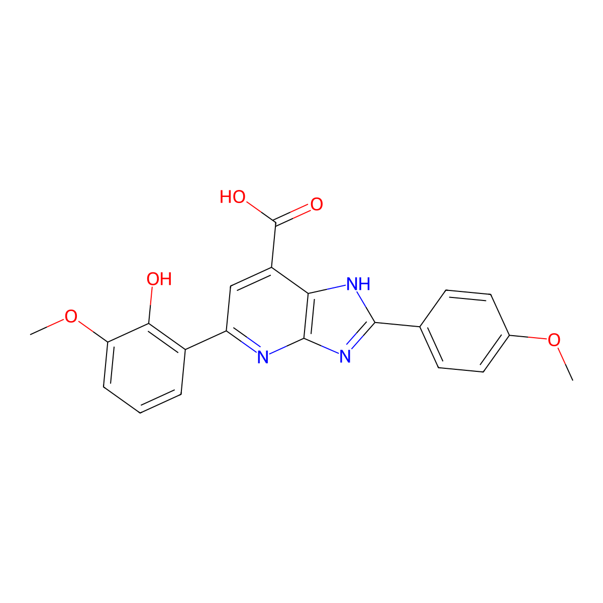 5-(2-hydroxy-3-methoxyphenyl)-2-(4-methoxyphenyl)-3H-imidazo[4,5-b]pyridine-7-carboxylic acid molecular structure, CAS 1021052-38-9
