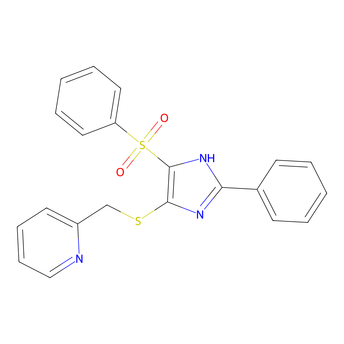 2-(((2-phenyl-4-(phenylsulfonyl)-1H-imidazol-5-yl)thio)methyl)pyridine molecular structure, CAS 1021052-51-6