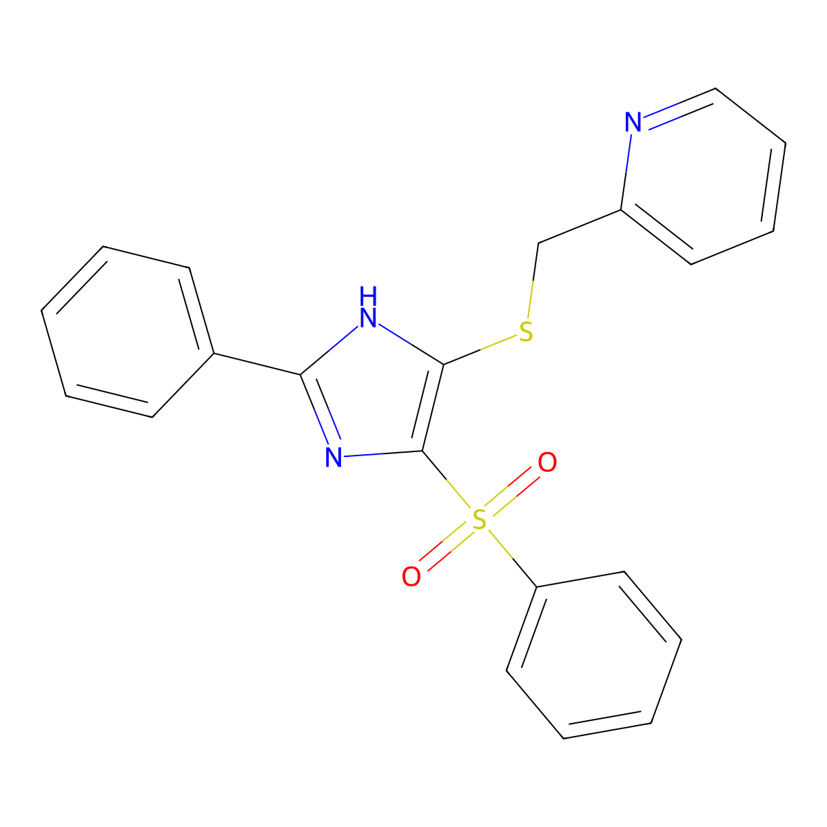 2-(((2-phenyl-4-(phenylsulfonyl)-1H-imidazol-5-yl)thio)methyl)pyridine molecular structure, CAS 1021052-51-6
