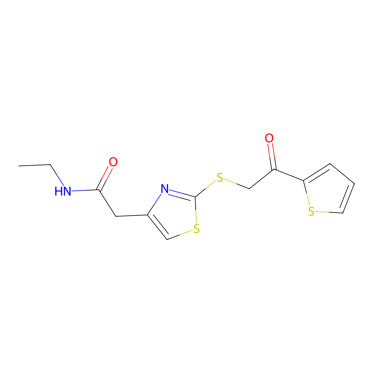 N-ethyl-2-(2-((2-oxo-2-(thiophen-2-yl)ethyl)thio)thiazol-4-yl)acetamide molecular structure, CAS 1021052-53-8