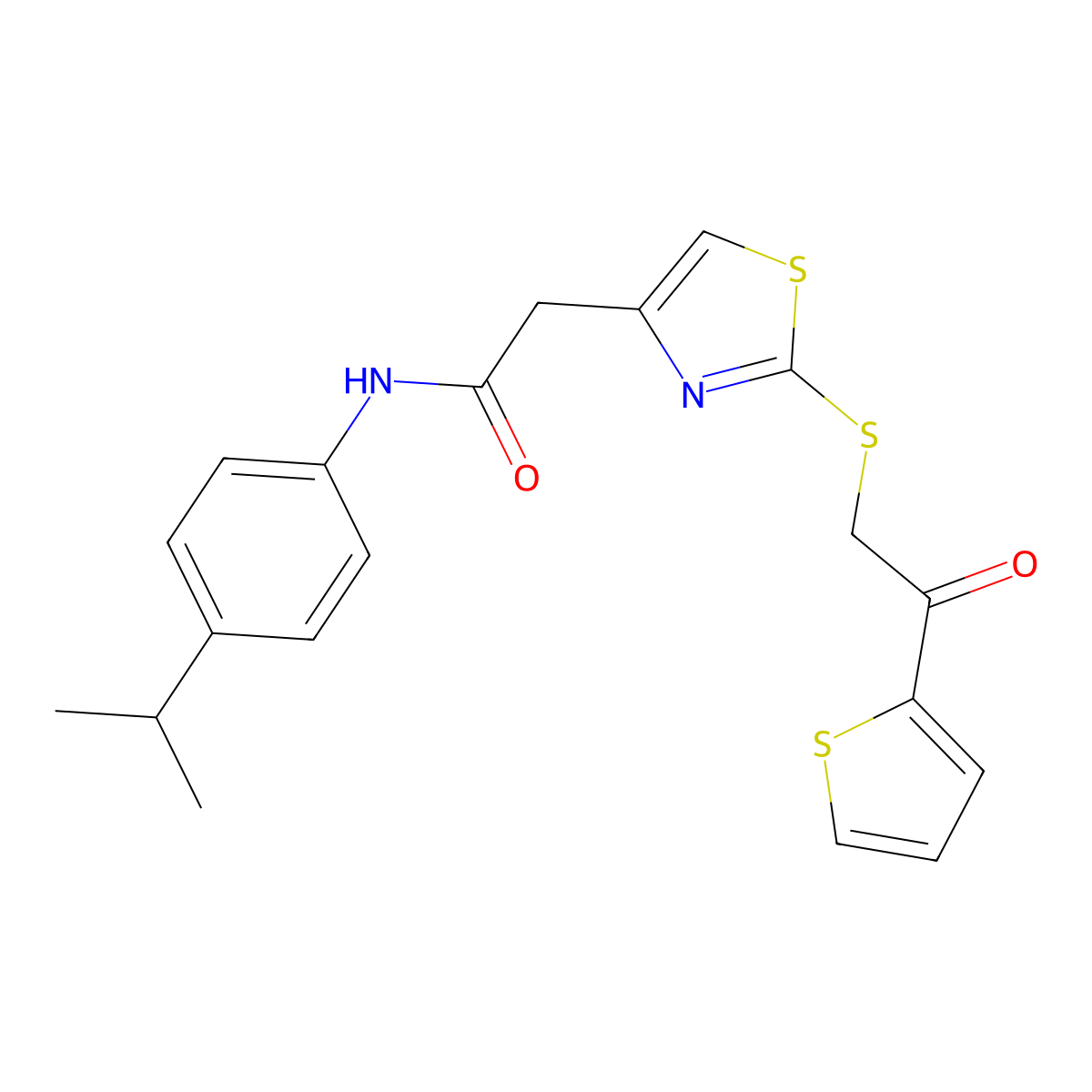 N-(4-isopropylphenyl)-2-(2-((2-oxo-2-(thiophen-2-yl)ethyl)thio)thiazol-4-yl)acetamide molecular structure, CAS 1021052-54-9