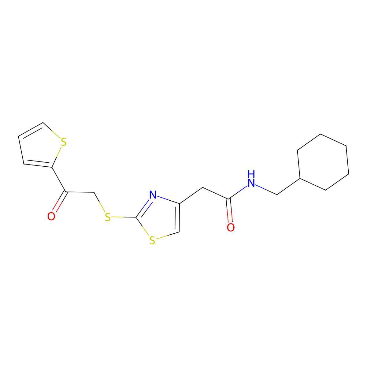 N-(cyclohexylmethyl)-2-(2-((2-oxo-2-(thiophen-2-yl)ethyl)thio)thiazol-4-yl)acetamide molecular structure, CAS 1021052-62-9