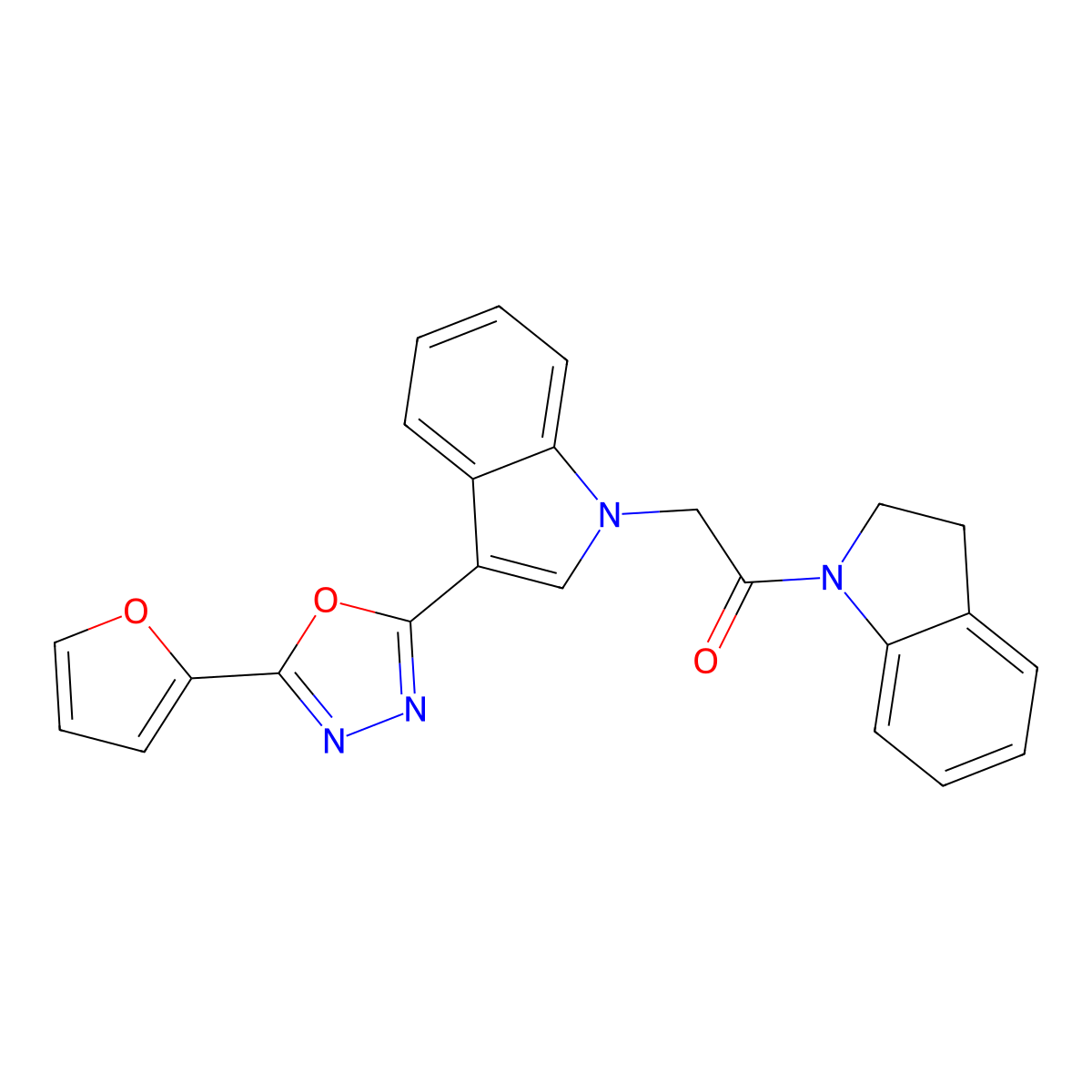 2-(3-(5-(furan-2-yl)-1,3,4-oxadiazol-2-yl)-1H-indol-1-yl)-1-(indolin-1-yl)ethanone molecular structure, CAS 1021054-54-5