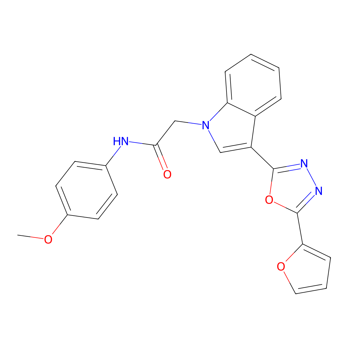 2-(3-(5-(furan-2-yl)-1,3,4-oxadiazol-2-yl)-1H-indol-1-yl)-N-(4-methoxyphenyl)acetamide molecular structure, CAS 1021054-58-9